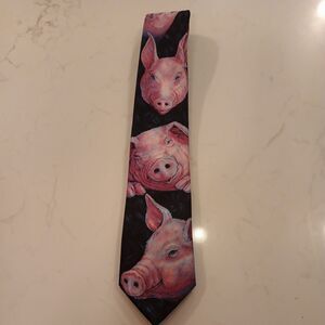 Original 1994 Ralph Marlin Mens Neck Tie Pink Pig 100% Polyester Made In USA